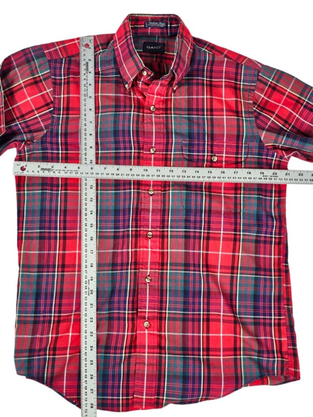 GANT Foxhunt Mens Plaid Shirt Size Medium Red Green Navy Cotton Blend Vintage